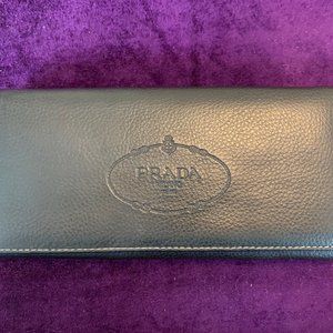 Black Leather Prada Flap Wallet